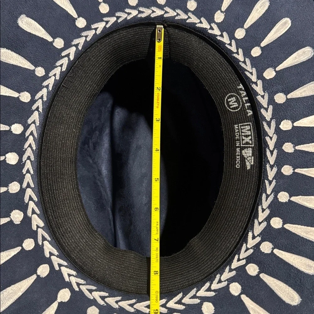 Made in Mexico Hand-Painted Navy Blue Fedora with White Details